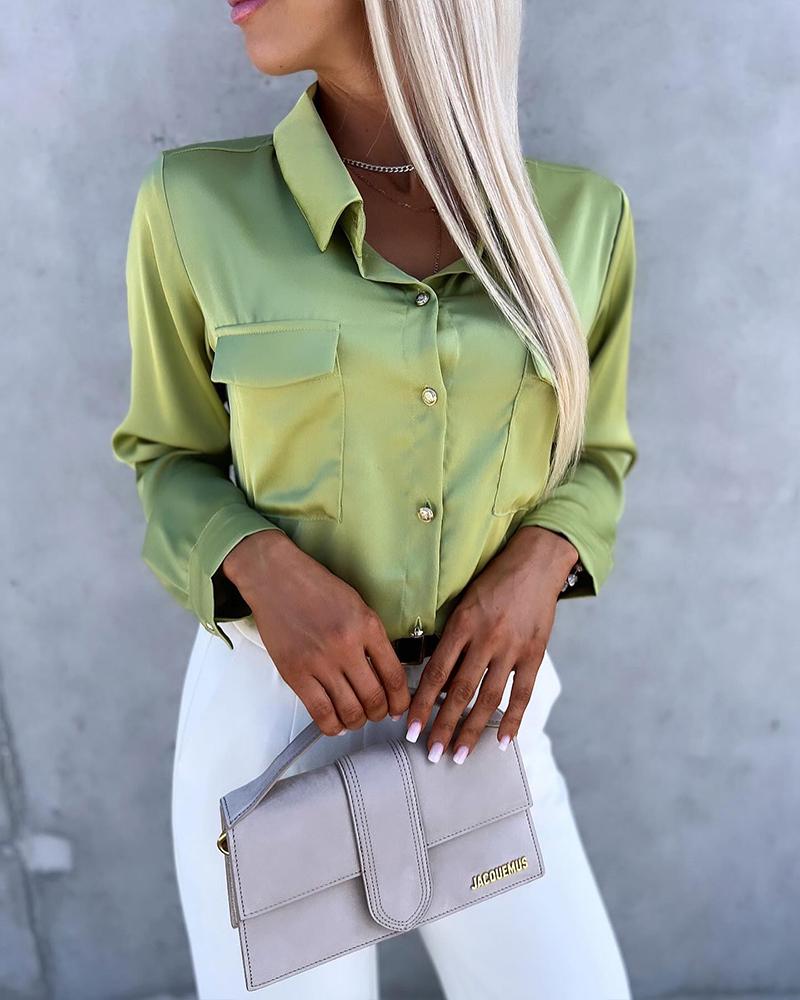 Satin Button Front Flap Pocket Design Shirt Top, Blouses & Shirts, ChicMe catalog