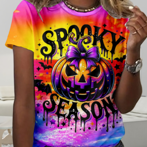 Spooky Season Print Crew Neck T-shirt, T-shirts, Lilicloth.com