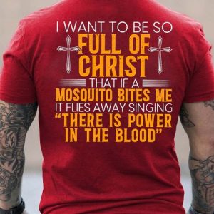 Men Full Of Christ Power In The Blood Jesus Loose Text Letters T-Shirt, T-shirts, Lilicloth.com