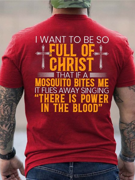 Men Full Of Christ Power In The Blood Jesus Loose Text Letters T-Shirt, T-shirts, Lilicloth.com
