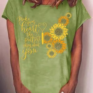 Womens Make You Heart The Prettiest Thing About You Butterfly Flower Print Casual T-Shirt, T-shirts, Lilicloth.com
