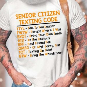 MenвЂ™s Senior Citizen Texting Code Regular Fit Casual Text Letters T-Shirt, T-shirts, Lilicloth.com