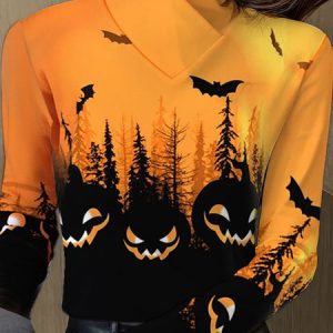 Women's Long Sleeve Blouse Spring/Fall Halloween Printing Daily Going Out Vintage Top, JustFashionNow Shirts & Blouses, color:Orange|size:XXL,