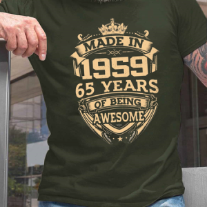 Cotton Made In 1959 65 Years Of Being Awesome Text Letters Crew Neck T-Shirt, T-shirts, Lilicloth.com