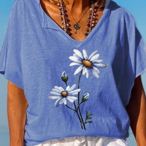 Womens Floral Printed Casual Short Sleeve T-Shirt, T-shirts, Lilicloth.com