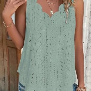 Plus Size Trim V Neck Sleeveless  Women's Tank Top, JustFashionNow Tanks & Camis, color:Green|size:5XL,