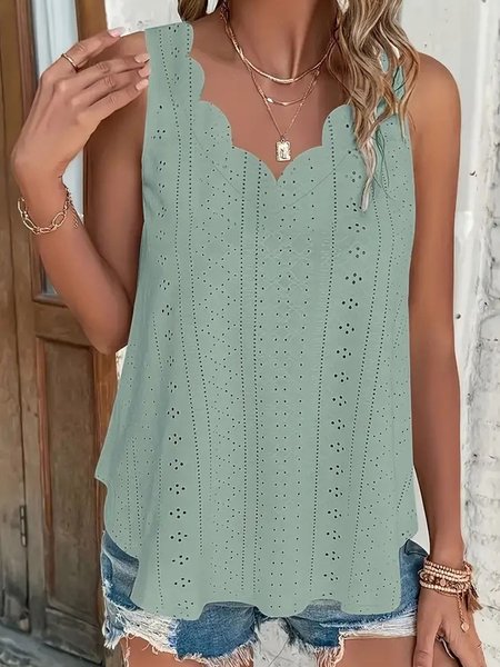 Plus Size Trim V Neck Sleeveless Women's Tank Top, JustFashionNow Tanks & Camis, color:Green|size:5XL,