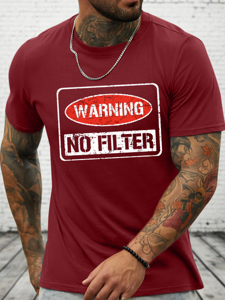 Warning No Filter Cotton Crew Neck Loose Casual T-Shirt, T-shirts, Lilicloth.com