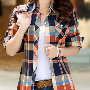 Women's Long Sleeve Shirt Spring/Fall Plaid Shirt Collar Daily Going Out Casual Top, JustFashionNow Shirts & Blouses, color:Orange Red|size:5XL,
