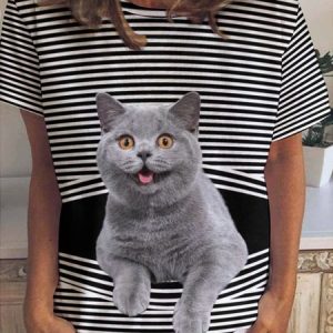 Cute Cat Loosen Casual Floral Short sleeve Top, T-shirts, Lilicloth.com