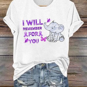 I Will Remember For You Alzheimer's Awareness Crew Neck Casual Text Letters T-Shirt, T-shirts, Lilicloth.com