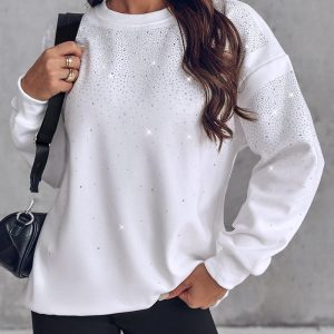 Round Neck Rhinestone Decor Sweatshirt, Sweats & Hoodies, ChicMe catalog