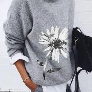 Women's Spring/Fall Ethnic Casual Long Sleeve Crew Neck Yarn/Wool Yarn Blouse, JustFashionNow Blouses, color:Gray|size:3XL,