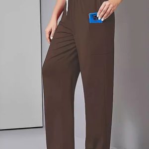Women's H-Line Ankle Banded Pants Daily Going Out Pants Casual Plain Spring/Fall Pants, JustFashionNow Pants, color:Coffee|size:XXL,