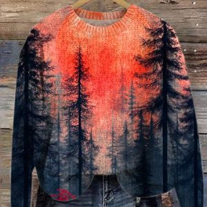 Casual Knitted Landscape Painting Sweater, Sweaters, Lilicloth.com
