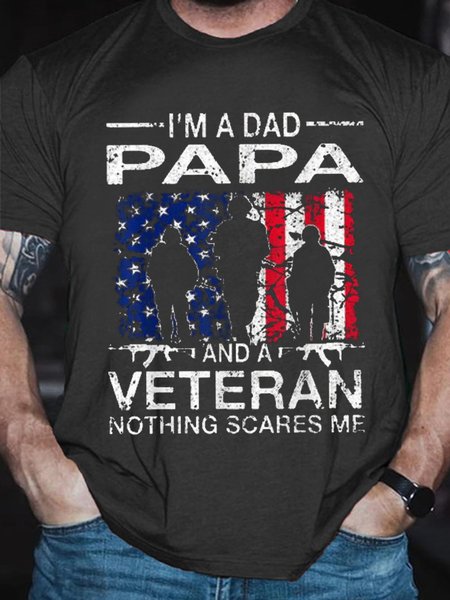 Mens I'm A Dad Papa And A Veteran Nothing Scares Me T-Shirt, T-shirts, Lilicloth.com