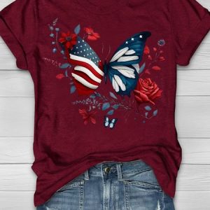Women's Floral Short Sleeve Tee T-shirt Crew Neck Casual Summer Top, JustFashionNow T-Shirts, color:Wine Red|size:XXL,