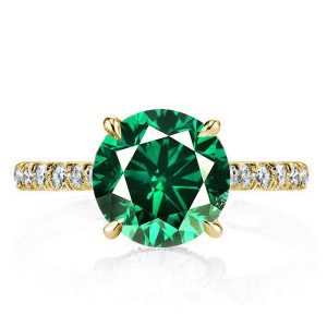 classic engagement rings - Classic U-Pave Round Cut Emerald Engagement Ring, Italo jewelry - Online Catalog