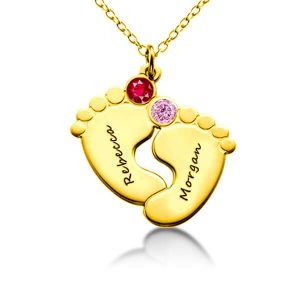 personalized necklaces - Personalized Baby Feet Necklace with Birthstones, Italo jewelry - Online Catalog