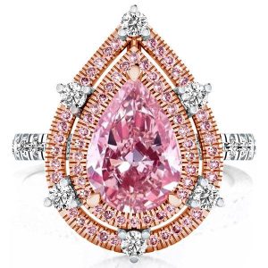 Unique rings - Double Halo Pear Pink Engagement Ring(6.65 CT. TW.), Italo jewelry - Online Catalog