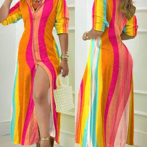 Striped Long Sleeve Buttoned Shirt Dress, women Shirt Dresses, ChicMe catalog