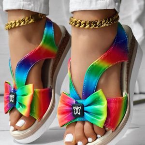 Rainbow Ombre Butterfly Pattern Bowknot Design Wedge Sandals, women Wedges Shoes, ChicMe catalog