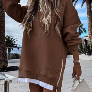 BROOKL YN NYC Pattern Long Sleeve Side Slit Sweatshirt Dress, women Casual Dresses, ChicMe catalog