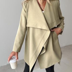 Lapel Neck Open Front Longline Trench Coat, women Jackets & Coats, ChicMe catalog