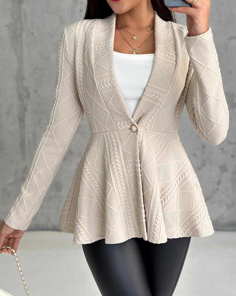 V-Neck Long Sleeve Single Breasted Cable Textured Blazer Casual Waist A-Line Coat, women Jackets & Coats, ChicMe catalog