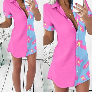 Leopard Print Colorblock Buttoned Shirt Dress, women Shirt Dresses, ChicMe catalog
