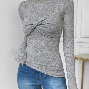 O-neck Long Sleeve Twisted Slim Fit Top, women T-shirt & Tees, ChicMe catalog