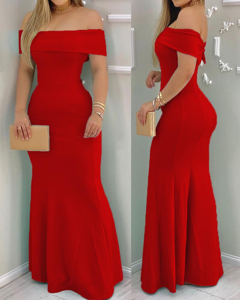 Off Shoulder Ruffle Hem Slim Fit Maxi Evening Dress Sexy Dress, women Maxi Dresses, ChicMe catalog