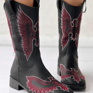 Bird Embroidery Cowgirl Chunky Heel Vintage Ankle Boots, women Boots, ChicMe catalog