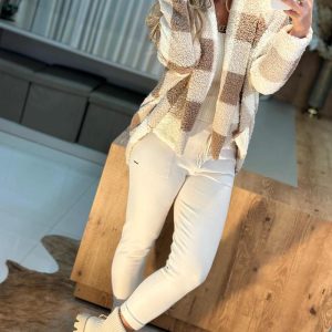 Plaid Pattern Shawl Lapel Oversized Fleece Jacket Casual Batwing Sleeve Open Front Asymmetrical Hem Fuzzy Cardigan, women Jackets & Coats, ChicMe catalog