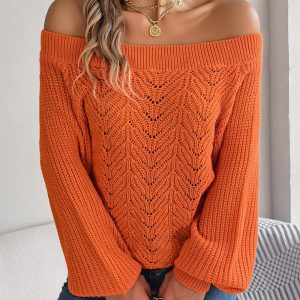Off Shoulder Lantern Sleeve Knit Sweater, women Sweaters & Cardigans, ChicMe catalog