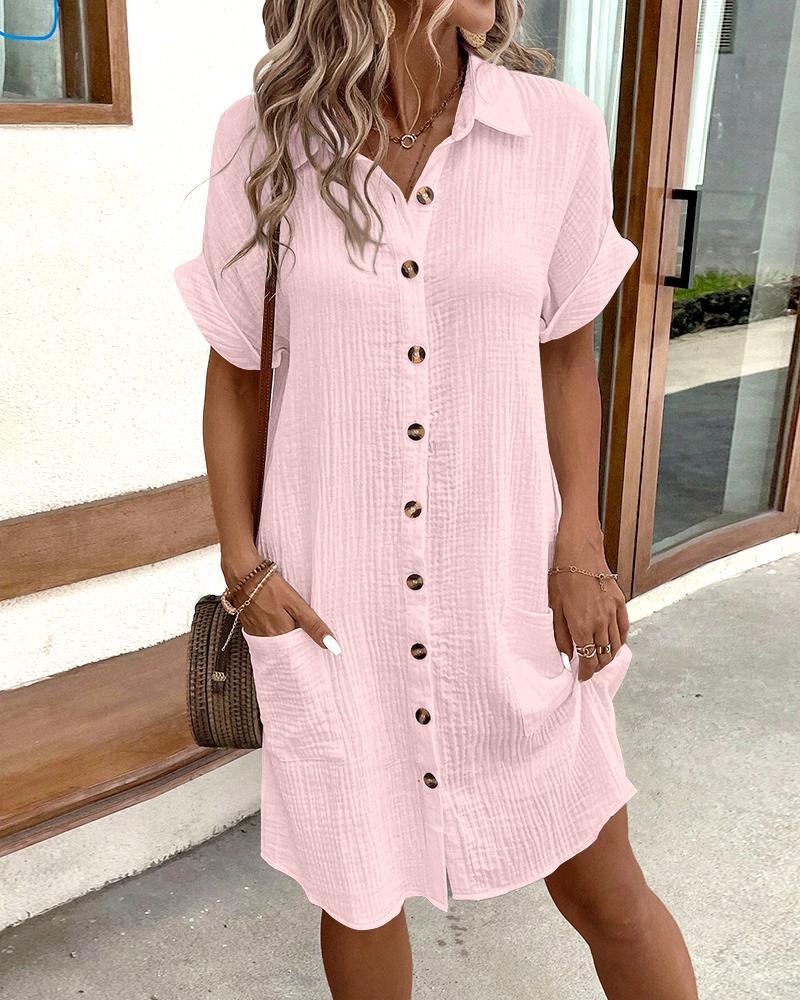Turn-down Collar Short Sleeve Dress Casual Button Dress with Pocket, women Shirt Dresses, ChicMe catalog