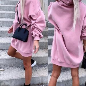 Ruched Long Sleeve Hooded Sweatshirt Dess, women Casual Dresses, ChicMe catalog