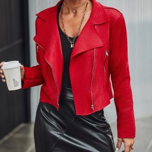 Micro Suede Zipper Design Biker Jacket, women Jackets & Coats, ChicMe catalog