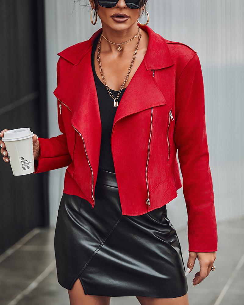 Micro Suede Zipper Design Biker Jacket, women Jackets & Coats, ChicMe catalog