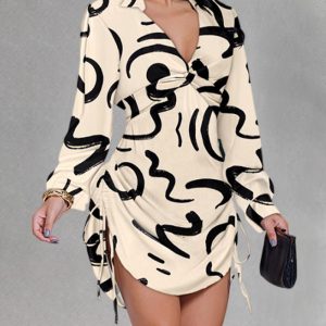 Abstract Print Side Drawstring Twisted Shirt Dress, women Shirt Dresses, ChicMe catalog