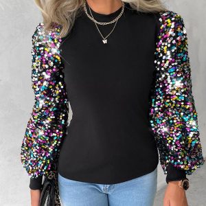 Colorful Sequins Lantern Sleeve Top, women Blouses & Shirts, ChicMe catalog