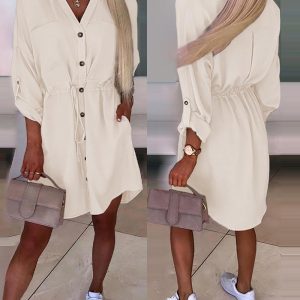 Roll Up Sleeve Buttoned Shirt Dress, women Shirt Dresses, ChicMe catalog