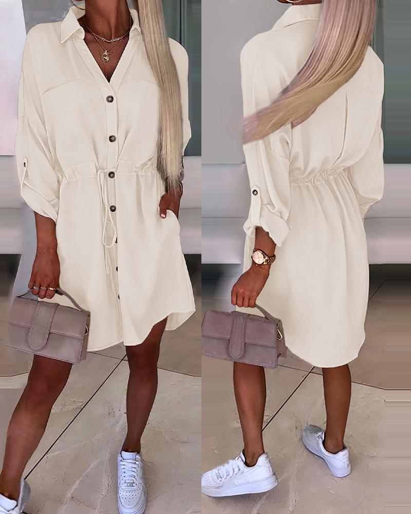 Roll Up Sleeve Buttoned Shirt Dress, women Shirt Dresses, ChicMe catalog
