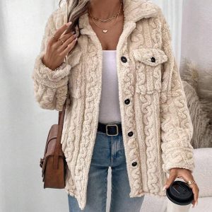 Cable Textured Button Down Teddy Coat, women Jackets & Coats, ChicMe catalog