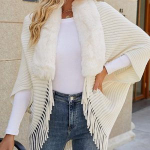 Fuzzy Collar Shawl Poncho Knit Cardigan, women Sweaters & Cardigans, ChicMe catalog