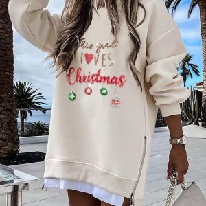 Christmas Sequin Letter Pattern Casual Dress Side Zipper Design Pullover Sweatshirt, women Casual Dresses, ChicMe catalog