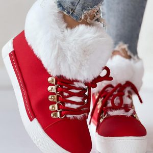 Lace-up Fuzzy Detail Lined Ankle Boots, women Boots, ChicMe catalog