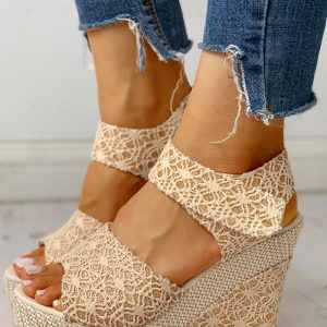 Lace Spliced Peep Toe Platform Wedge Sandals, women Wedges Shoes, ChicMe catalog