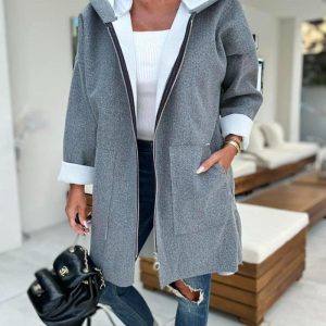 Hooded Pocket Design Zip Up Fleece Lined Longline Coat, women Jackets & Coats, ChicMe catalog