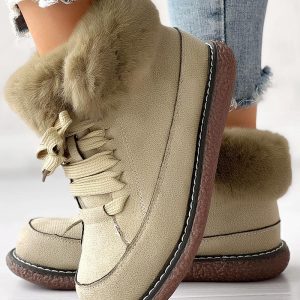 Fuzzy Detail Lined Lace-up Snow Boots, women Boots, ChicMe catalog